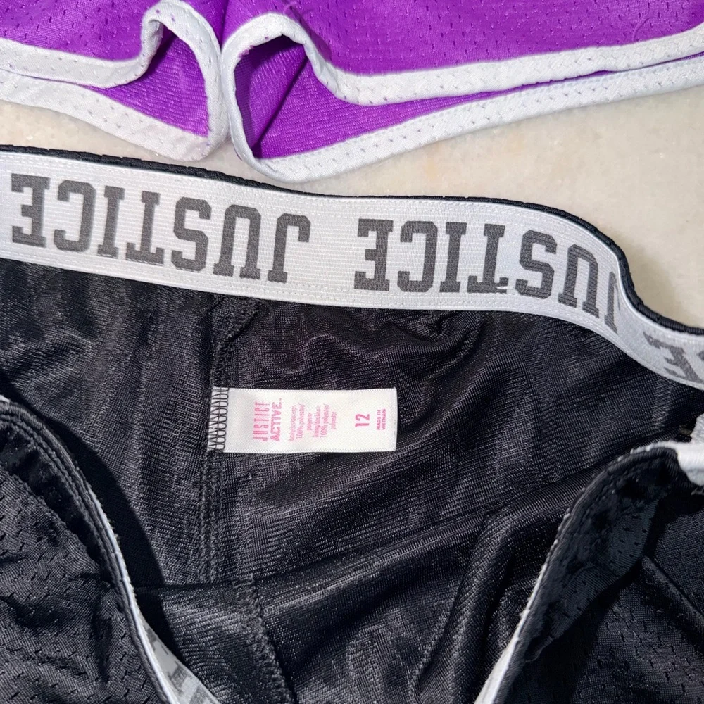 Justice Girls Athletic Shorts - Purple & Black with White Trim